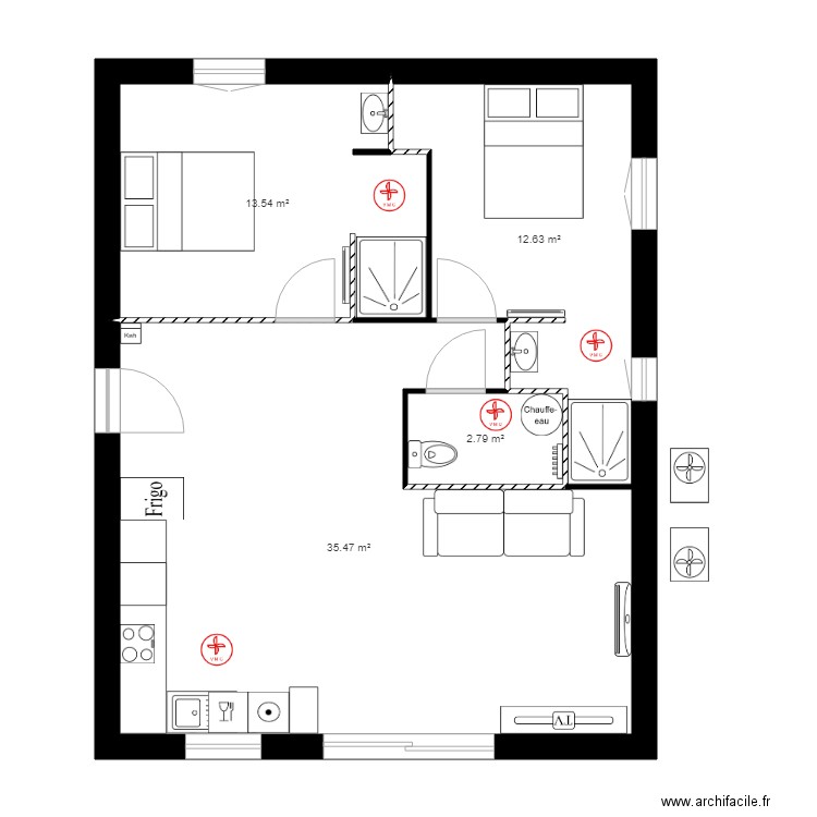 plan etude hk. Plan de 4 pièces et 64 m2