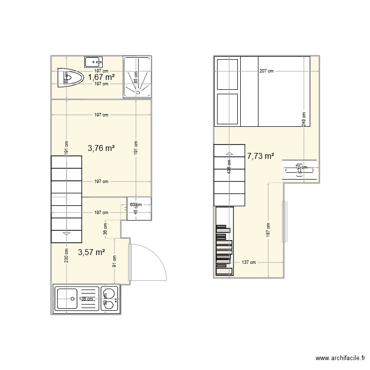 rossi 10 bertrand. Plan de 3 pièces et 17 m2