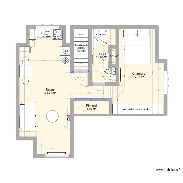 Carpiquet - 13 Route de Bayeux - Etage Projet V0. Plan de 6 pièces et 41 m2