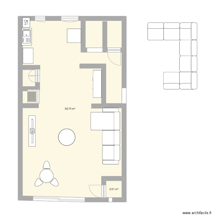 Launois plan. Plan de 2 pièces et 56 m2