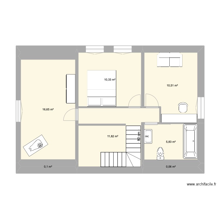 Maison delattre RDC rénovée. Plan de 7 pièces et 55 m2