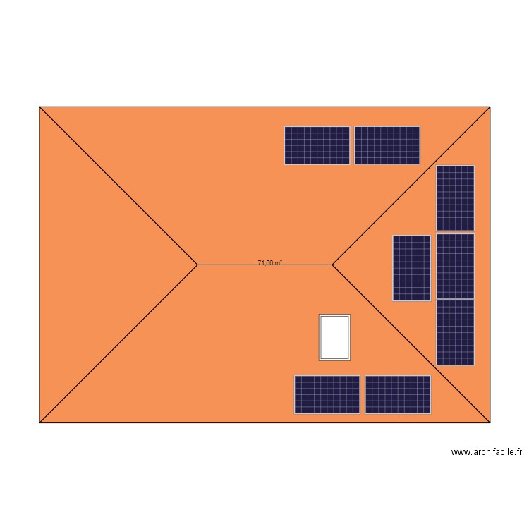 toit. Plan de 1 pièce et 72 m2