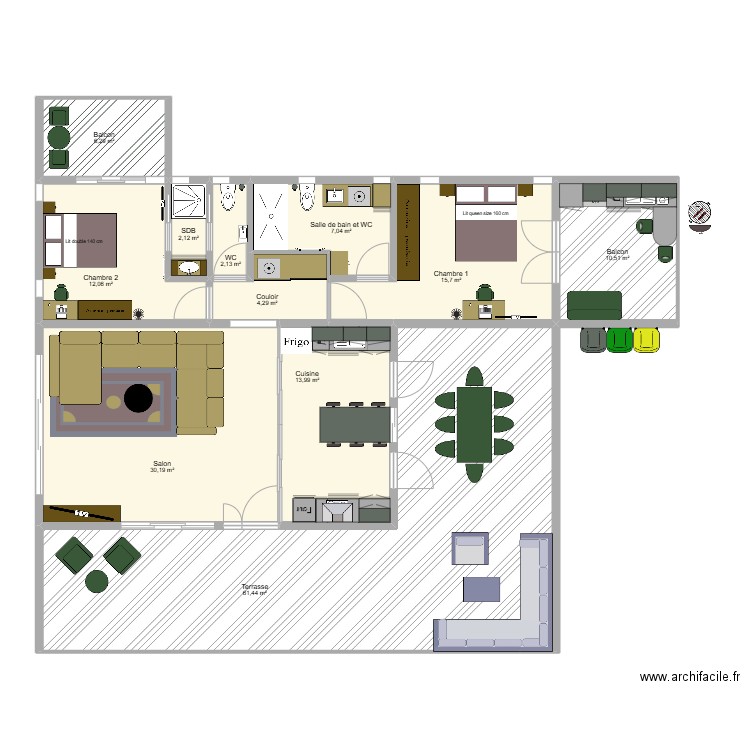 T3 + Terrasse en L. Plan de 11 pièces et 166 m2