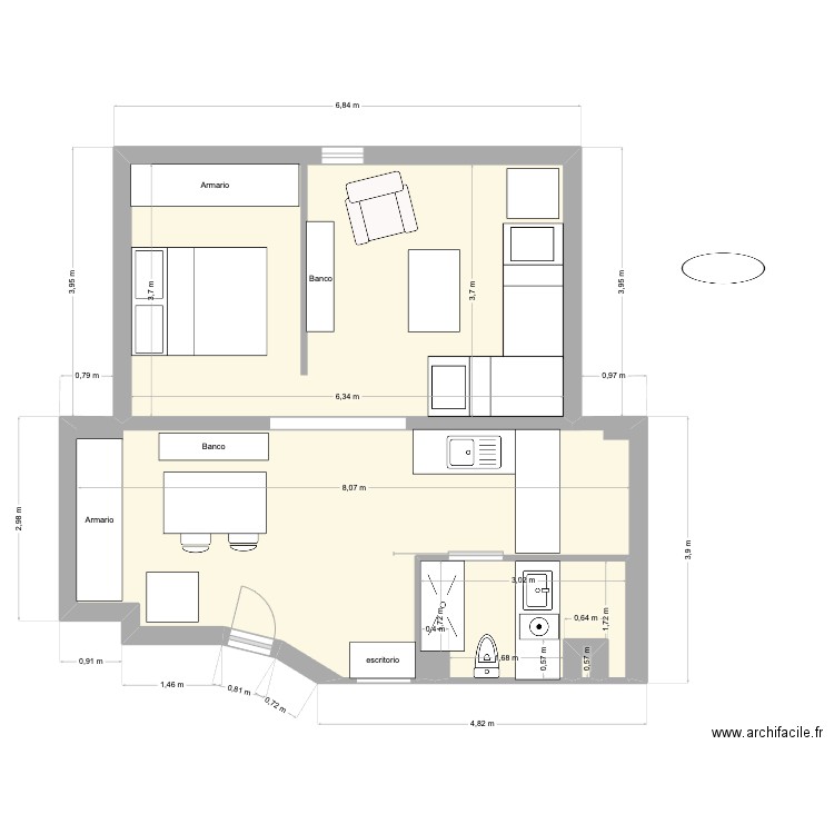 Lajorja meublé. Plan de 4 pièces et 49 m2