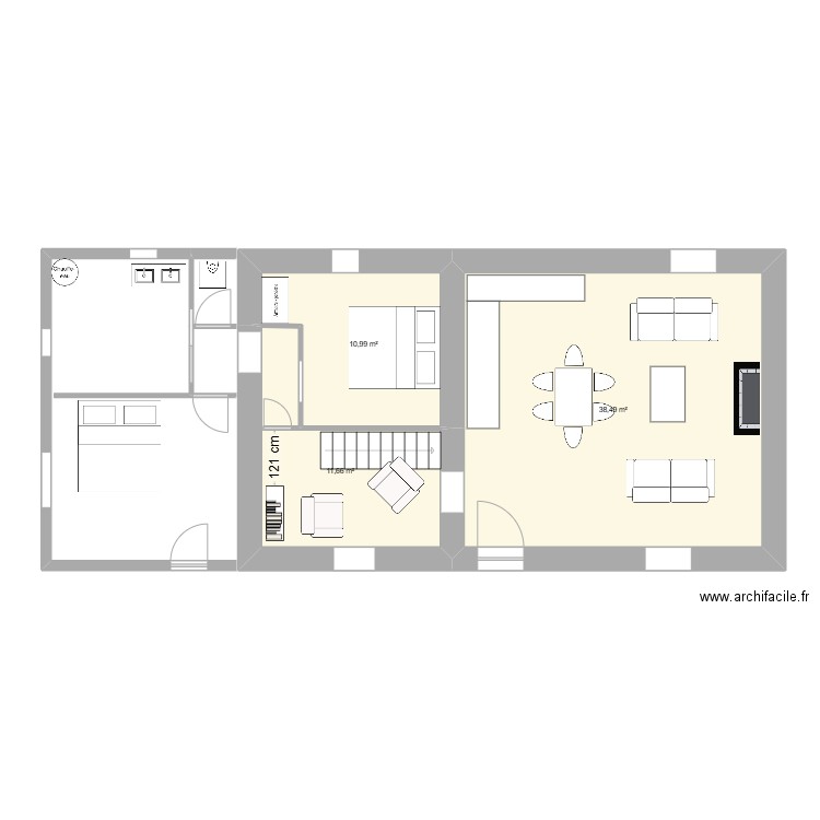 ROUSSEAU. Plan de 3 pièces et 61 m2