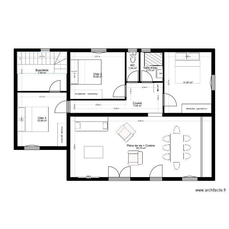 Maison mémé loc - Aménagement intérieur. Plan de 8 pièces et 88 m2