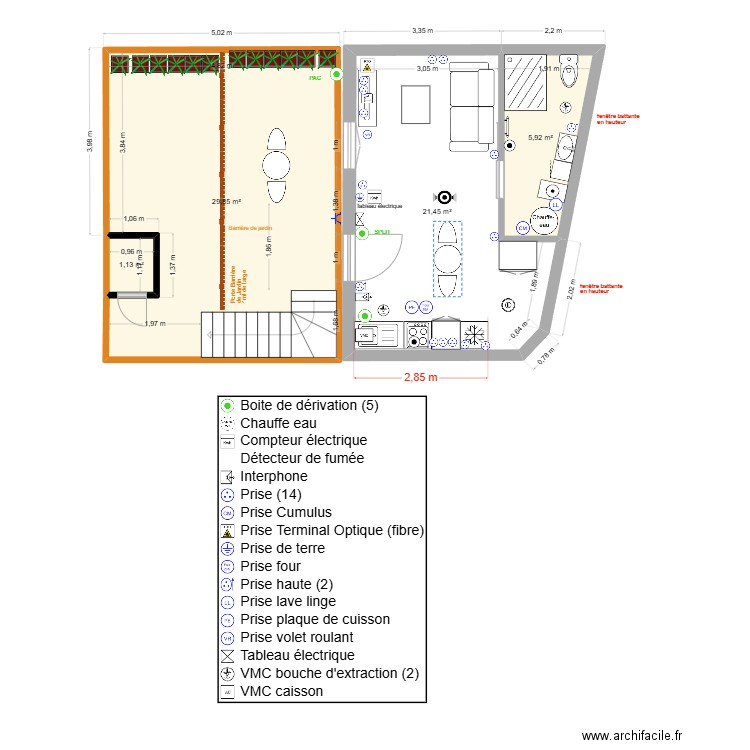 Thuillat 26 Studio RDC Projet Elec V1. Plan de 4 pièces et 58 m2