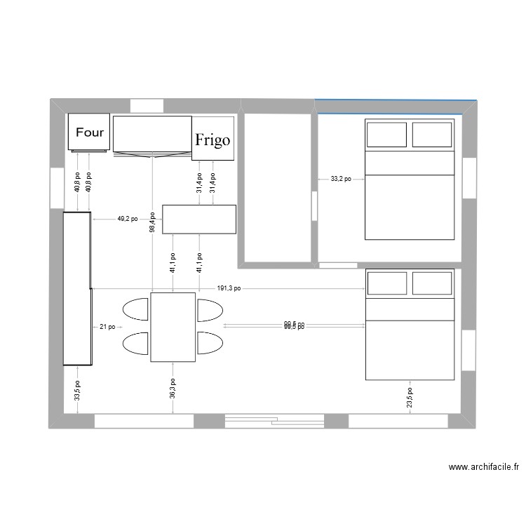 2vers.. Plan de 2 pièces et 37 m2