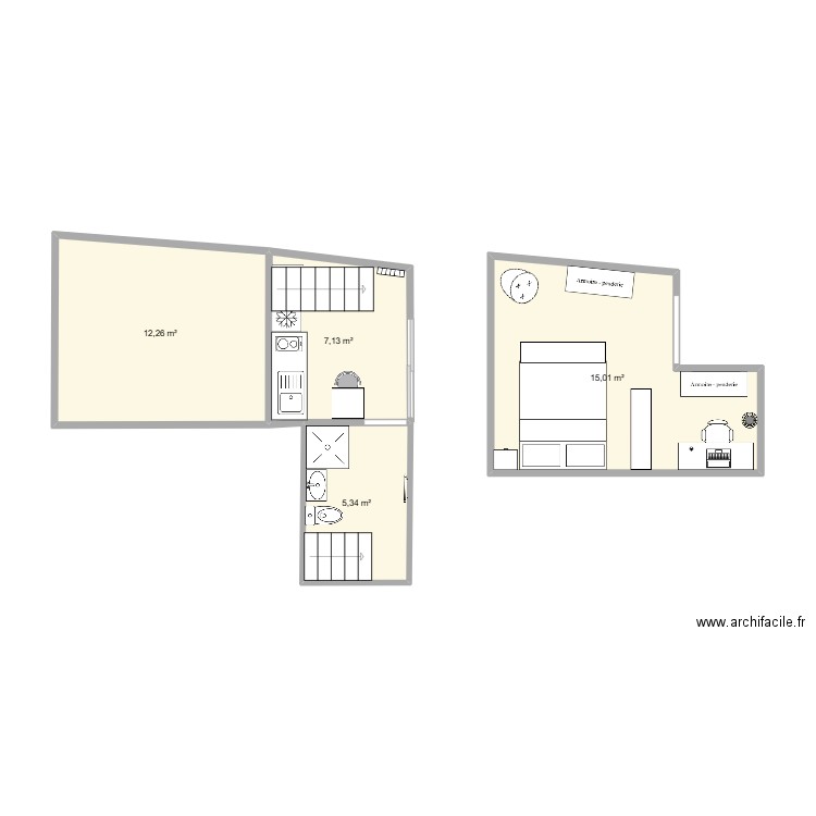 Studio - option 6. Plan de 4 pièces et 40 m2