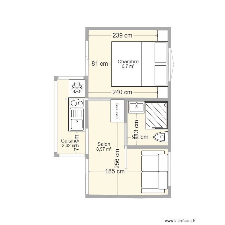 GOSIER. Plan de 3 pièces et 18 m2