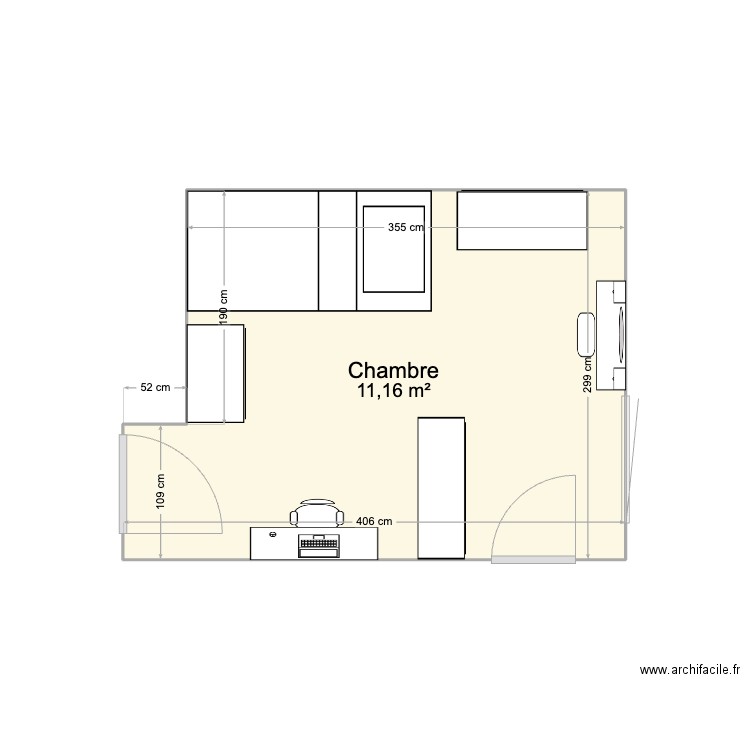 Chambre Enfants. Plan de 1 pièce et 11 m2