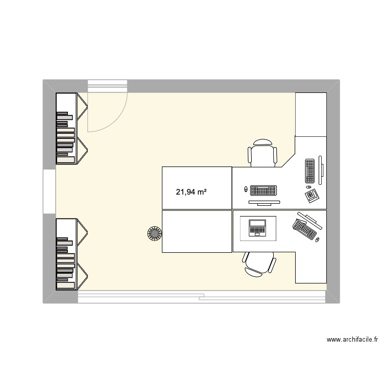 Bureau. Plan de 1 pièce et 22 m2