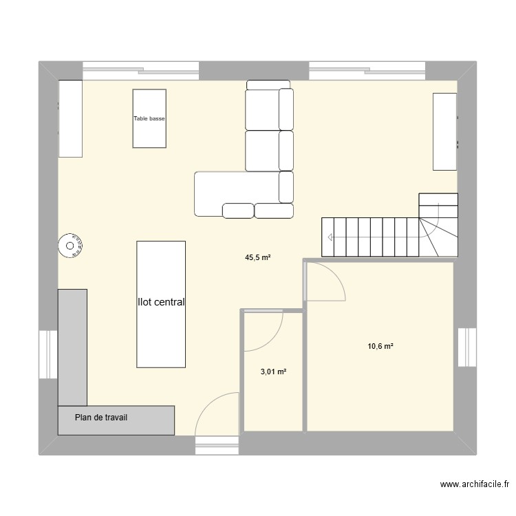 MAISON. Plan de 3 pièces et 74 m2