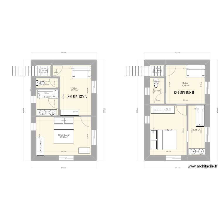 Maison bis. Plan de 9 pièces et 61 m2