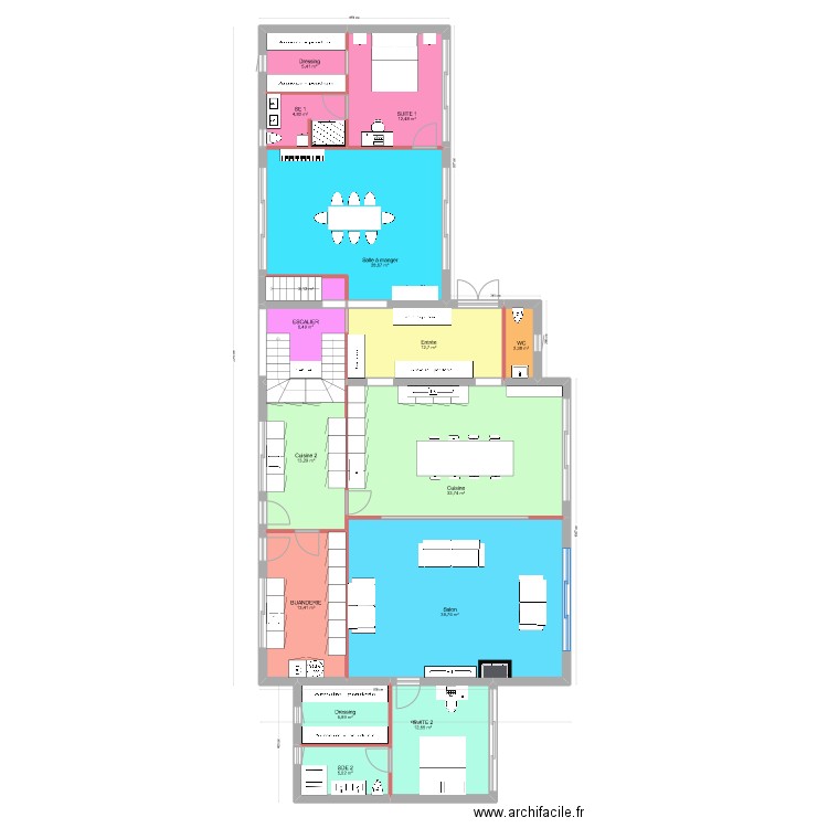 poincarond. Plan de 15 pièces et 198 m2