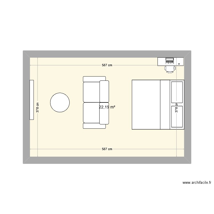 Appt carré. Plan de 1 pièce et 22 m2