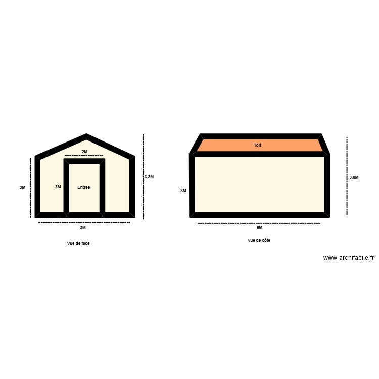 Hangar extérieur. Plan de 4 pièces et 37 m2