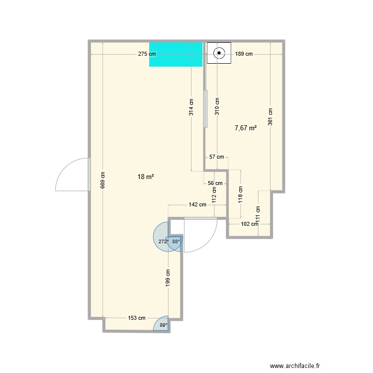 sous-sol 12B V2. Plan de 2 pièces et 26 m2