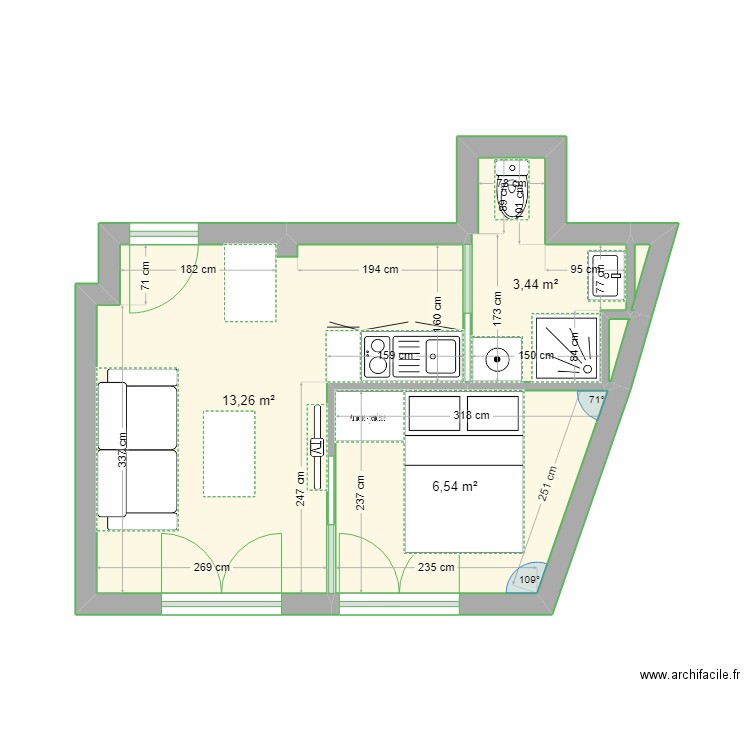 IRMA MOREAU . Plan de 5 pièces et 23 m2