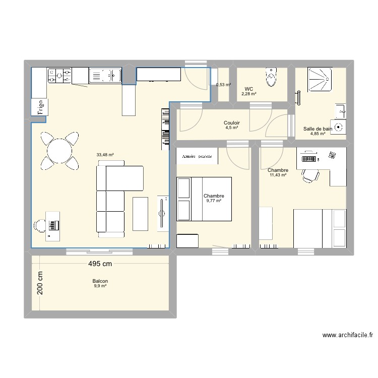 Vitrolles. Plan de 8 pièces et 77 m2