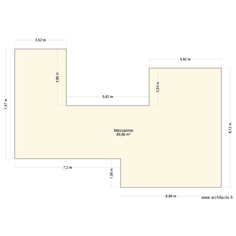 Rae - Mezzanine. Plan de 1 pièce et 90 m2