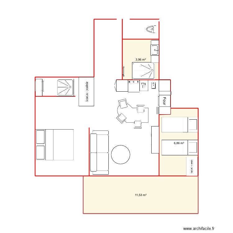 cuisine. Plan de 3 pièces et 22 m2