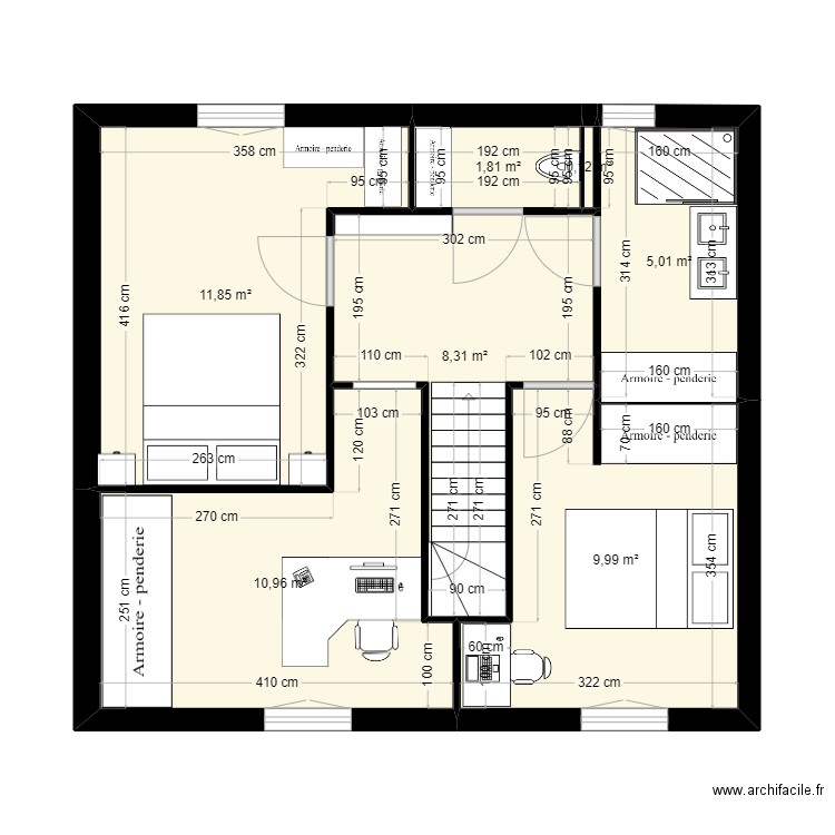 kine. Plan de 7 pièces et 48 m2