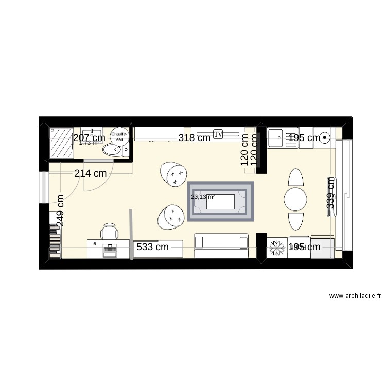 Prado. Plan de 2 pièces et 25 m2