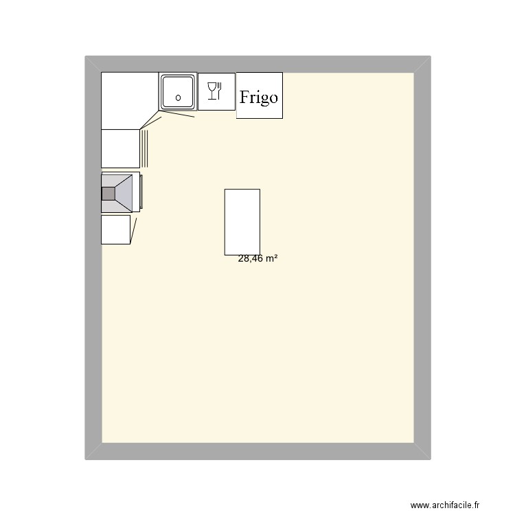 début cuisine(dimenssion challenge). Plan de 1 pièce et 28 m2