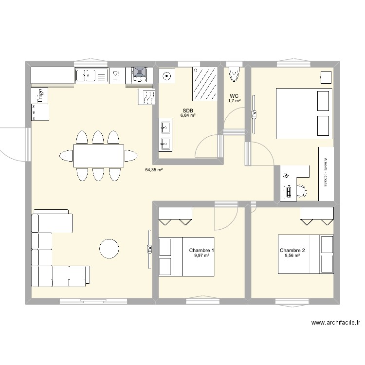 Projet maison. Plan de 5 pièces et 82 m2