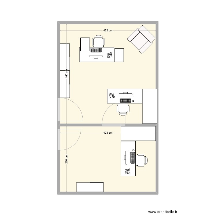 bureau Acc MDE. Plan de 2 pièces et 31 m2