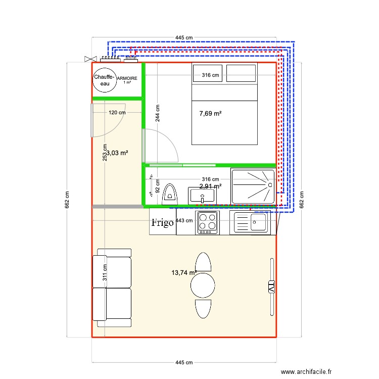 PLAN PETION. Plan de 5 pièces et 28 m2