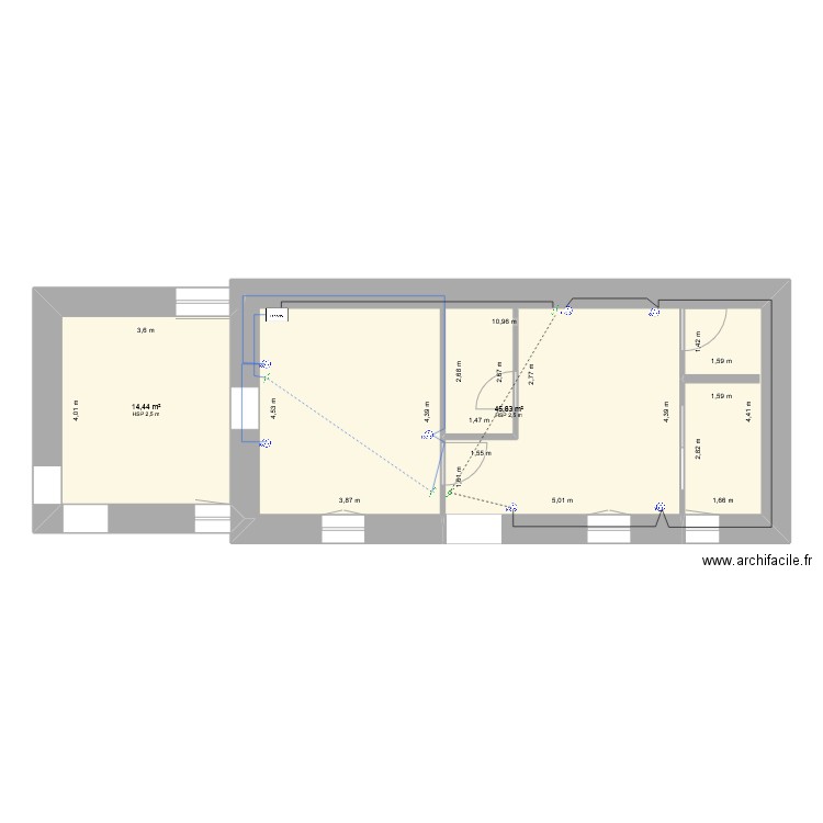 tranche 2_ prises_commandées. Plan de 2 pièces et 60 m2