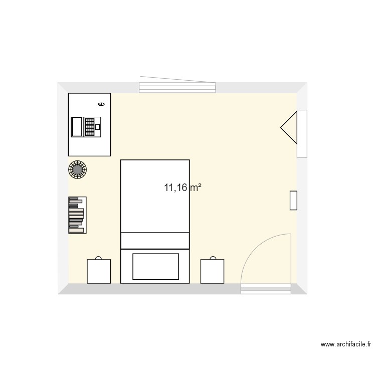 travail chambre . Plan de 1 pièce et 11 m2