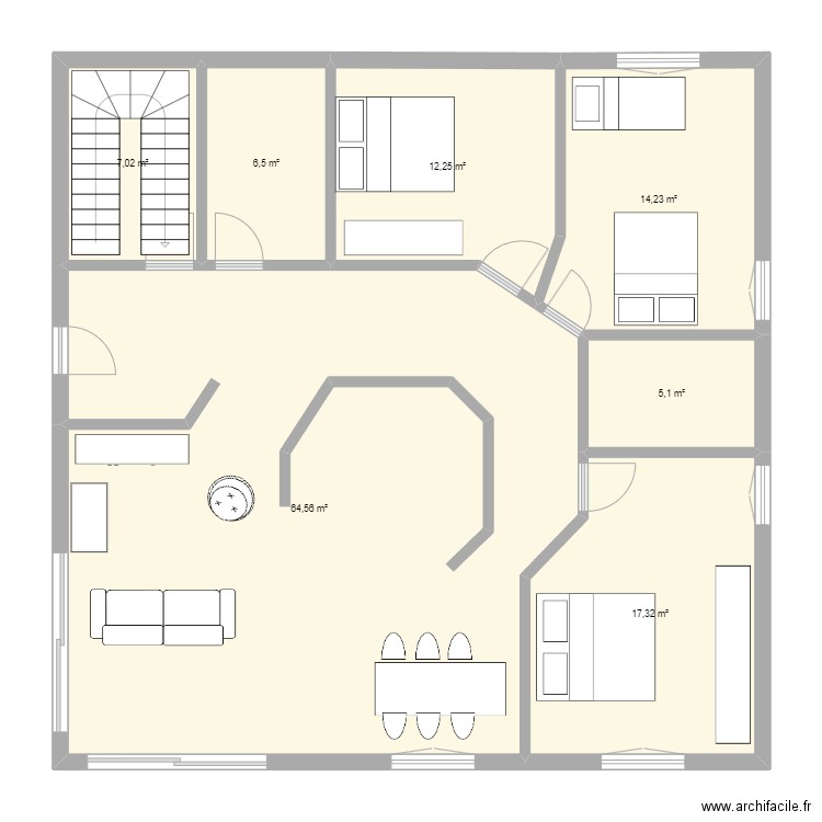 Villoa Payerne. Plan de 7 pièces et 127 m2