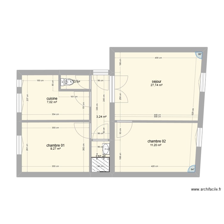 bouzige. Plan de 6 pièces et 49 m2