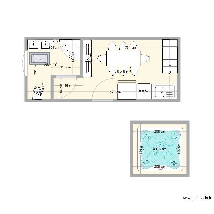 Tiny house. Plan de 3 pièces et 17 m2