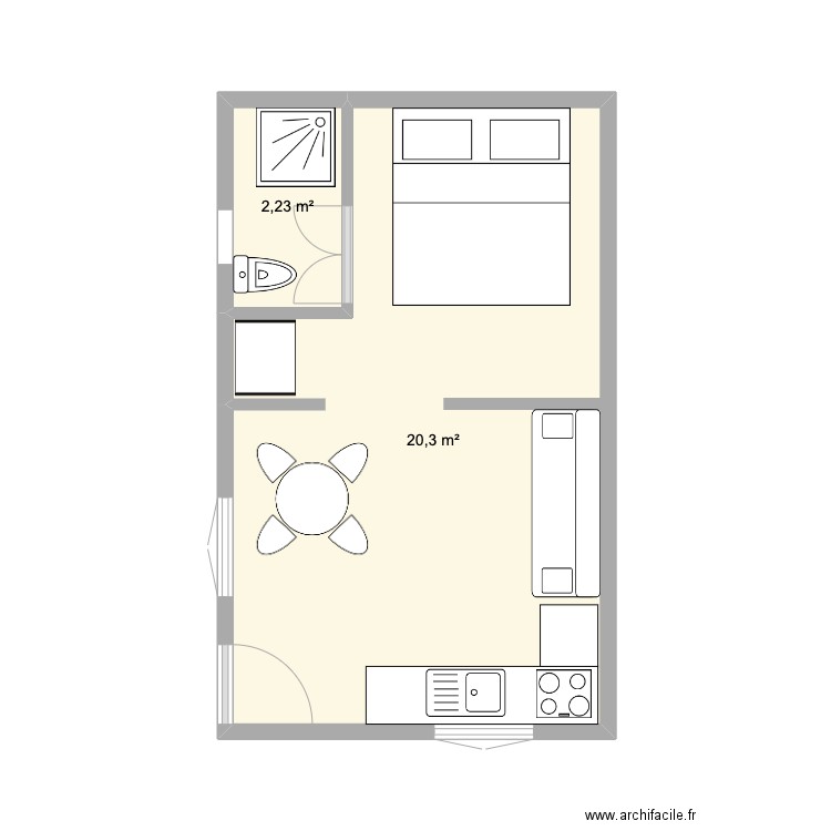 briticha bouzama. Plan de 2 pièces et 23 m2