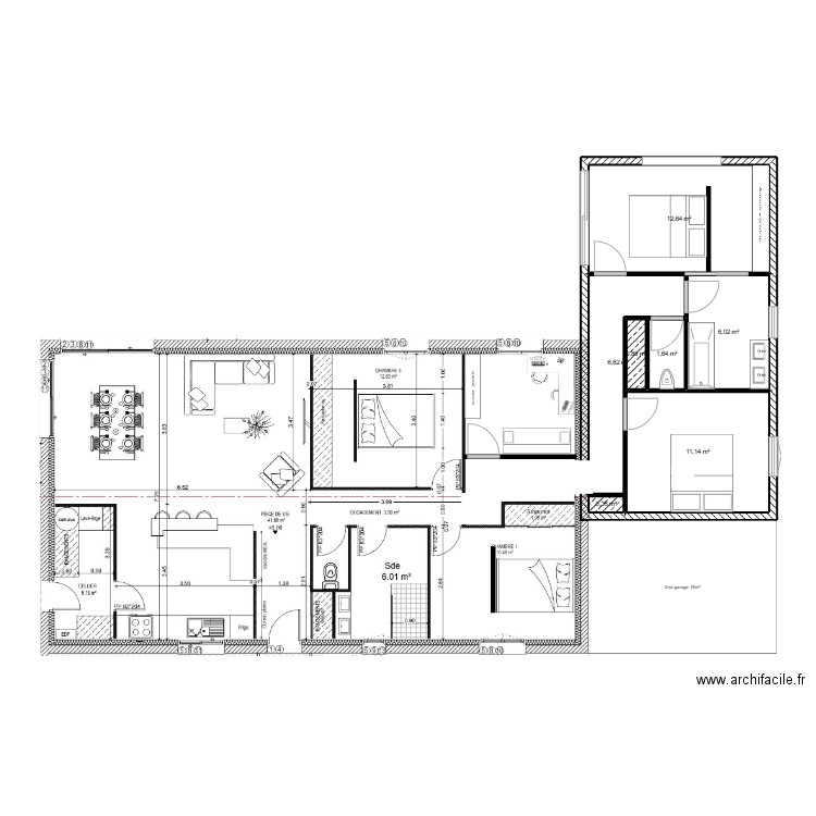 agrandissement maison sault 2. Plan de 7 pièces et 39 m2