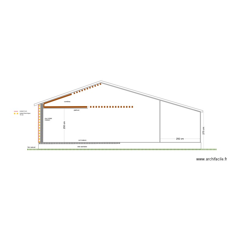 coupe maison . Plan de 2 pièces et 39 m2