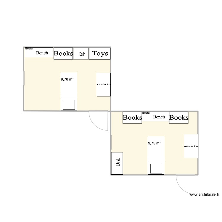 Henry bedroom. Plan de 2 pièces et 20 m2