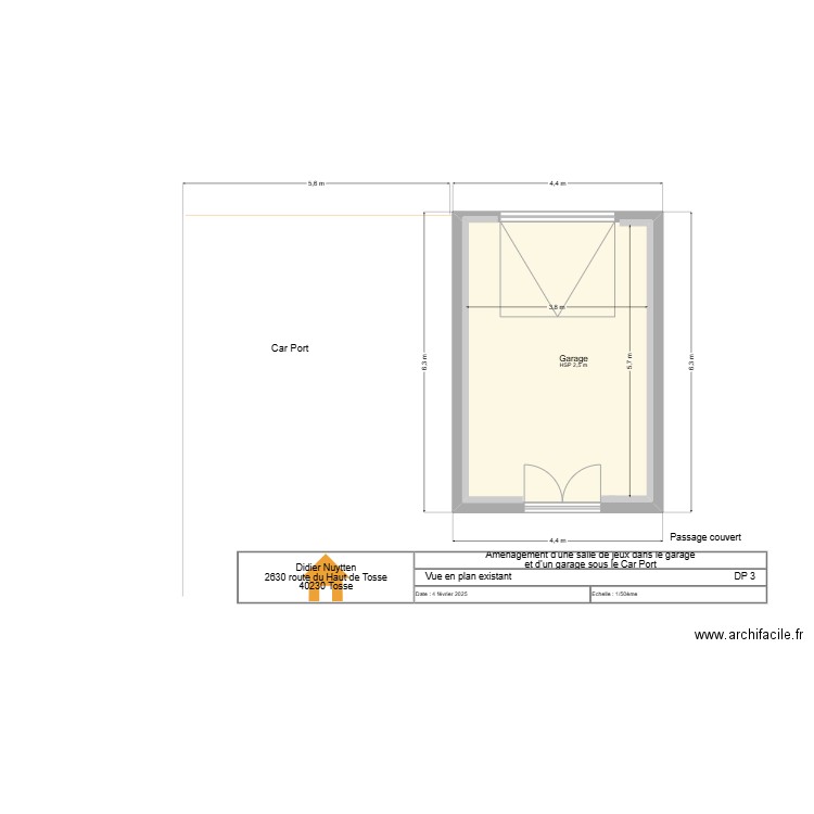 Vue plan  garage et Car Port existant. Plan de 1 pièce et 24 m2