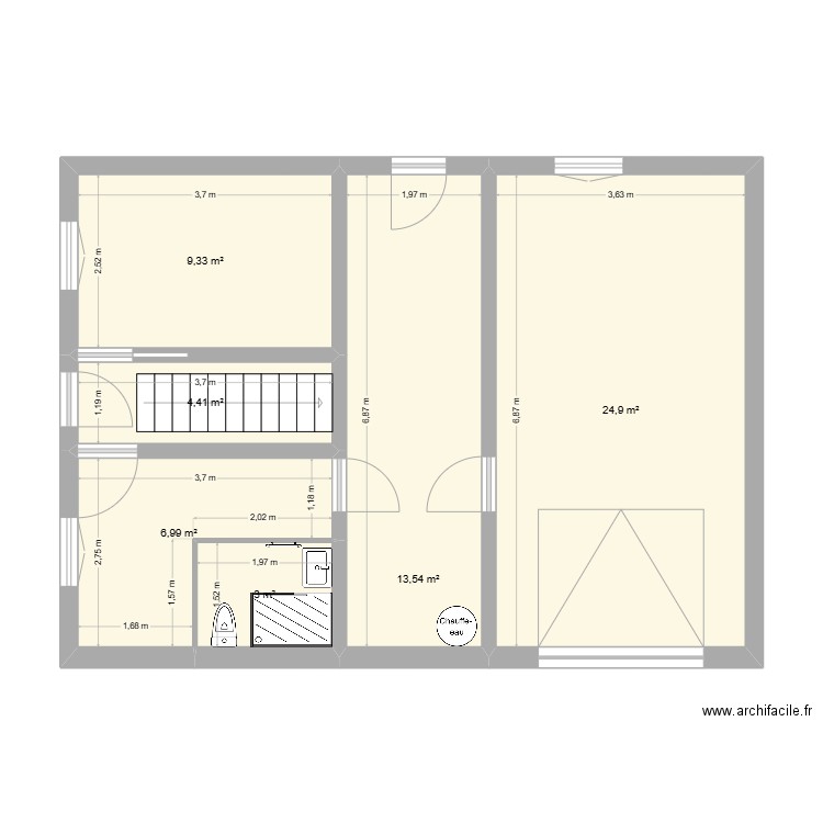 RDC. Plan de 6 pièces et 62 m2