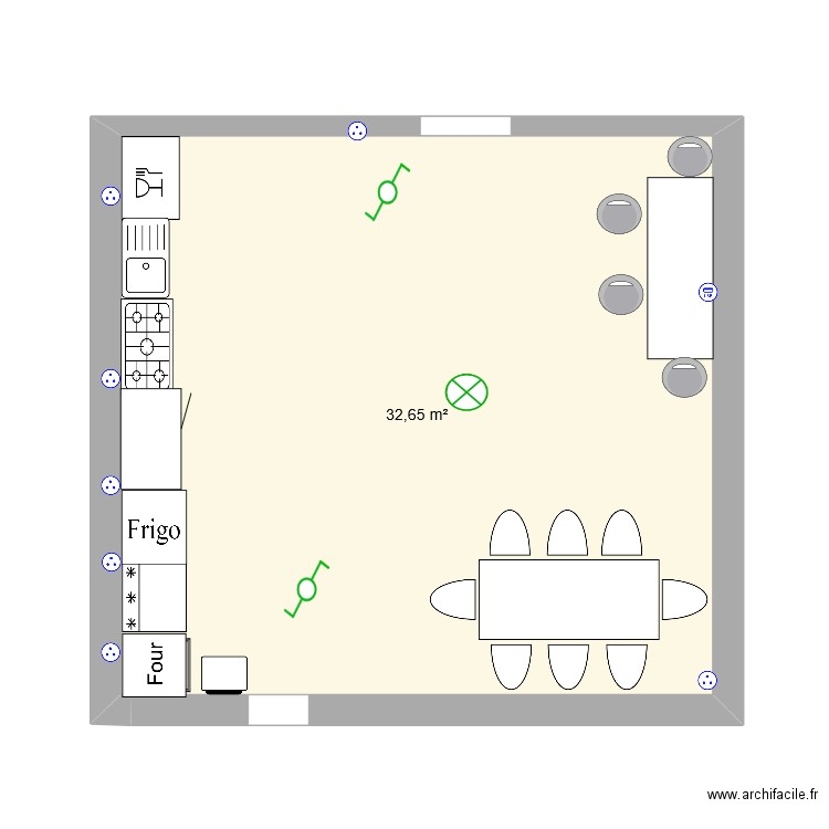 cuisine. Plan de 1 pièce et 33 m2