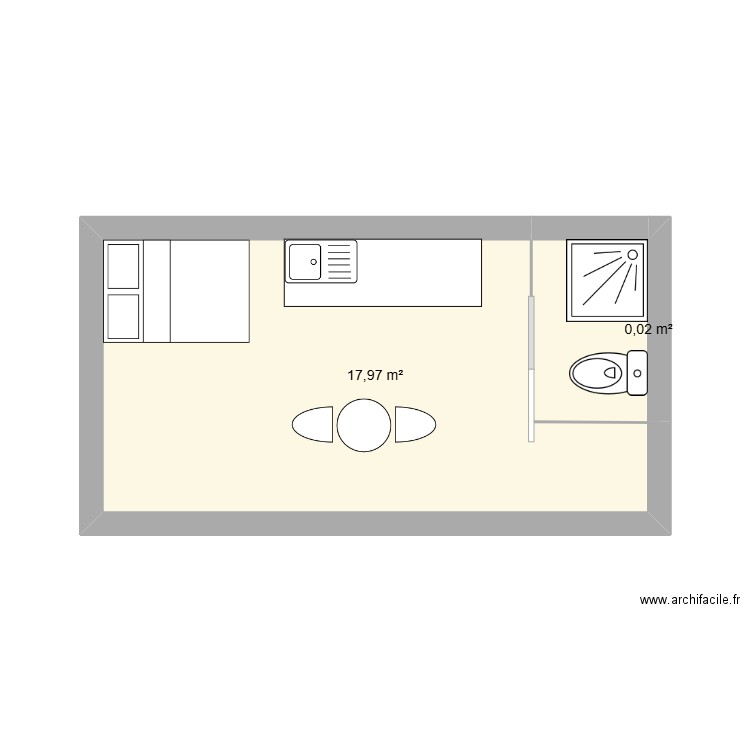 bomboclat. Plan de 2 pièces et 18 m2