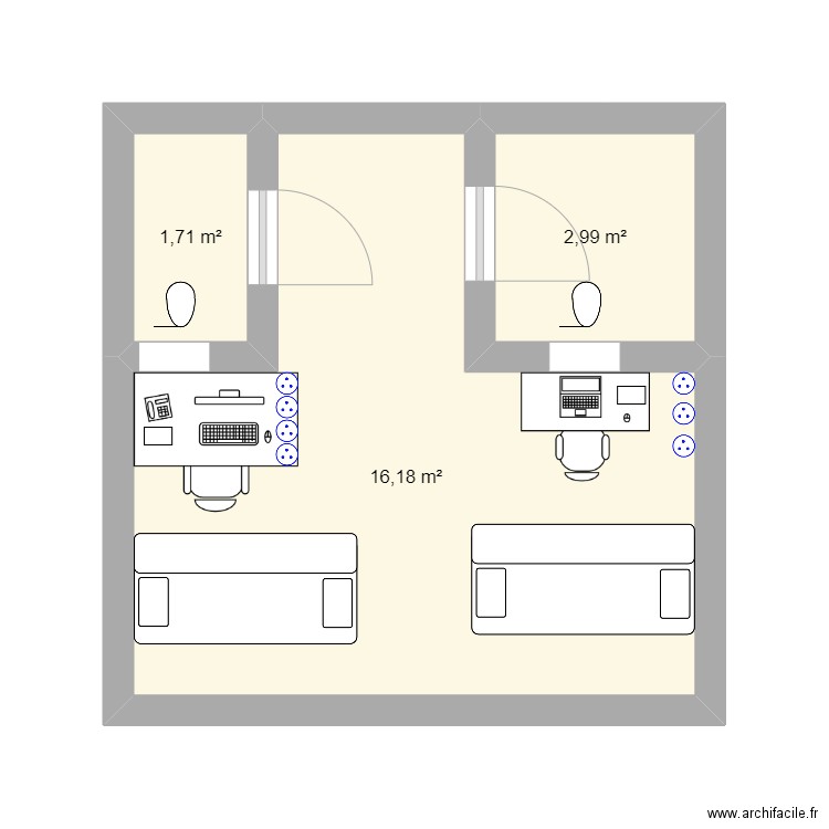 studio d'enregistrement. Plan de 3 pièces et 21 m2