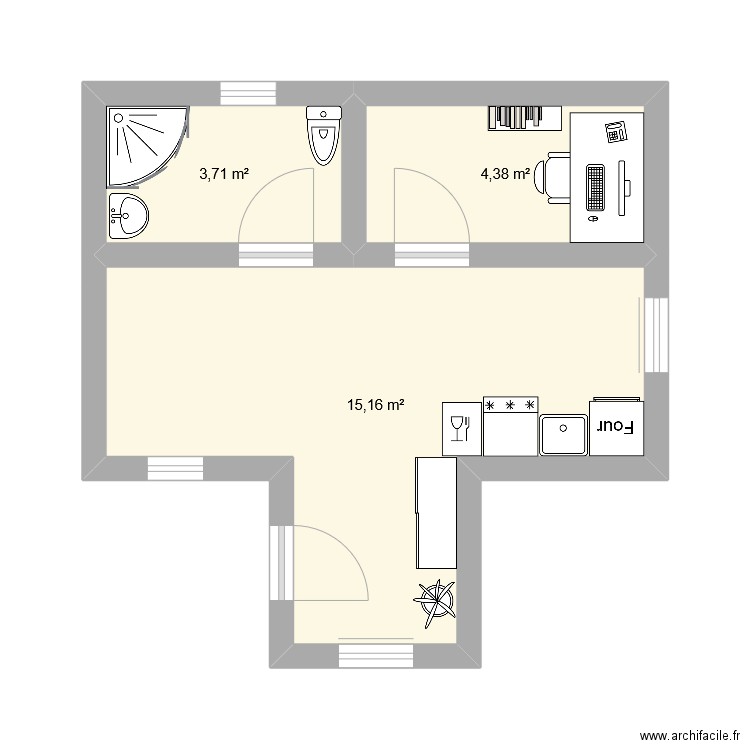 ma maison. Plan de 3 pièces et 23 m2