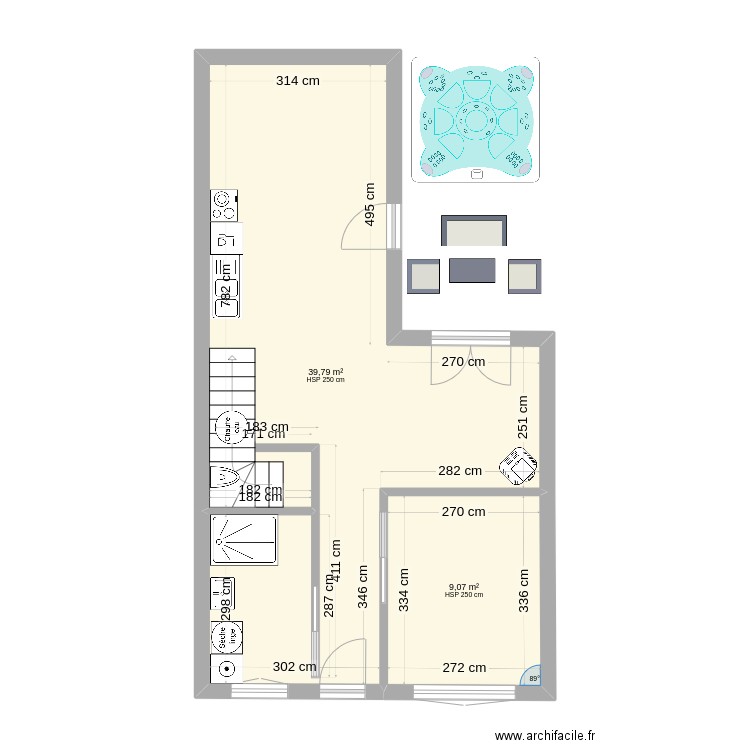 etaples. Plan de 2 pièces et 49 m2