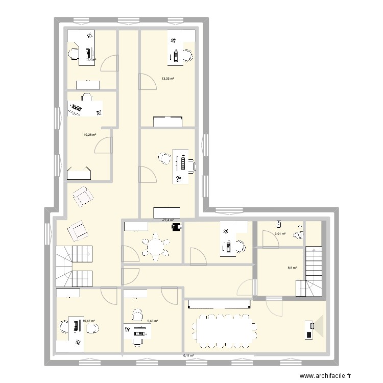 bureaux. Plan de 9 pièces et 236 m2