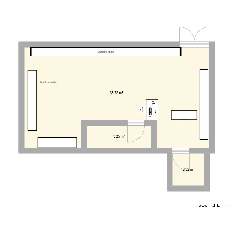 mous. Plan de 3 pièces et 42 m2